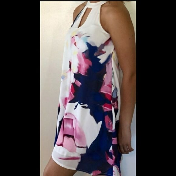 Pink floral Printed Flowy Mini Dress Sleeveless 4-6 8-10 12-14 - Picture 3 of 13